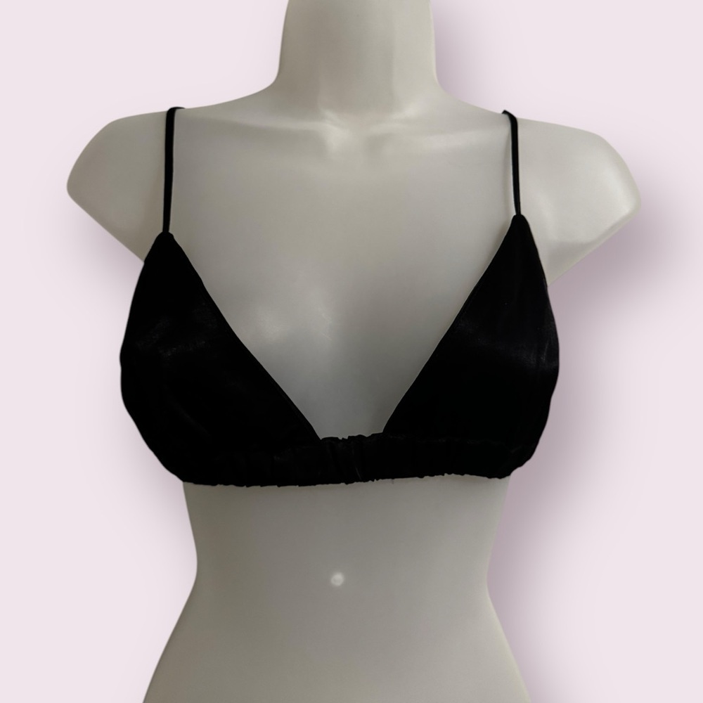 Rumored Black Satin Bralette Crop Top Minimal Strappy Lingerie Size XS